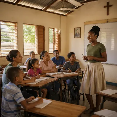 Volunteer English Lesson in Church Classroom