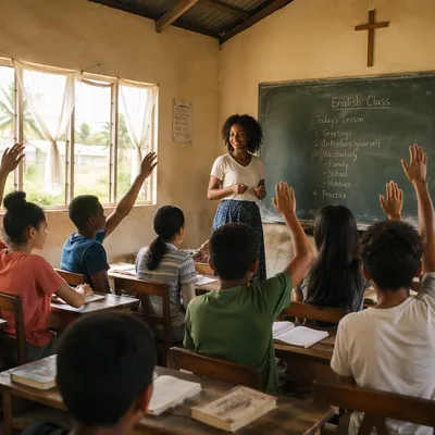 Volunteer English Class in Rural Classroom
