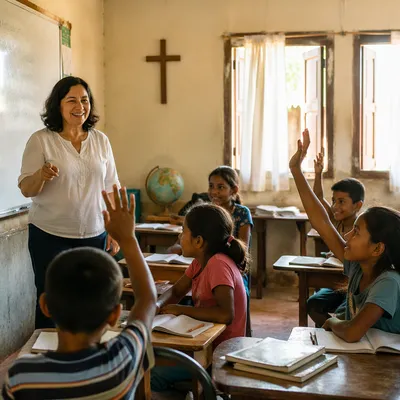 English Lesson in Modest Classroom