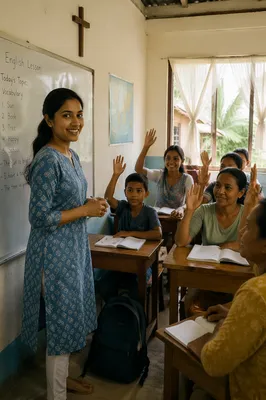 English Lesson in Tropical Community Classroom