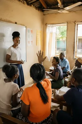 Teacher Engaging Students in Sunlit Classroom