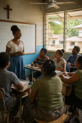 Volunteer English Lesson in Tropical Classroom