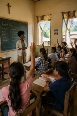 Volunteer English Class in Rural Classroom
