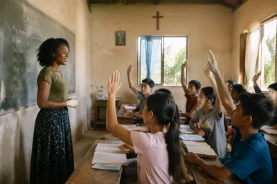 Volunteer English Class in Rural Classroom
