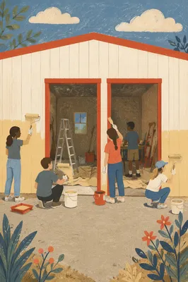 Teen Mission Team Painting Outreach Building