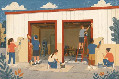 Teen Mission Team Painting Outreach Building