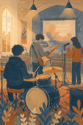 Teen Worship Band Rehearsal on Church Stage