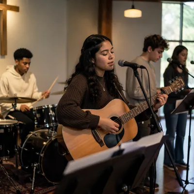 Teen Worship Band Rehearsal on Church Stage