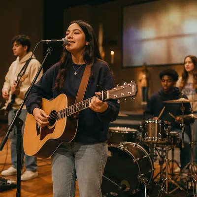 Teen Band Rehearsing on Church Stage