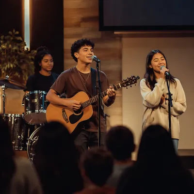 Teen Band Performing on Church Stage