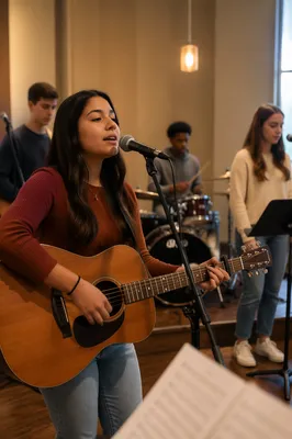 Teen Band Rehearsing on Church Stage