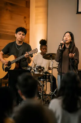 Teen Band Performing on Church Stage