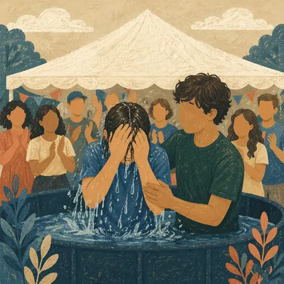 Teen Baptism Celebration Under Church Canopy