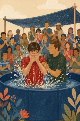 Teenager Baptism Celebration in Church Courtyard