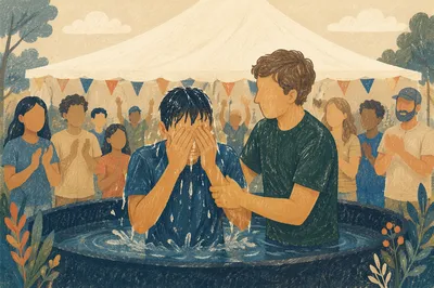 Teen Baptism Celebration Under Church Canopy