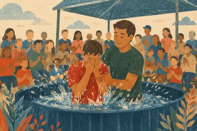 Teenager Baptism Celebration in Church Courtyard