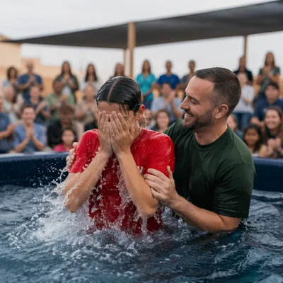 Teenager Baptism Celebration in Church Courtyard