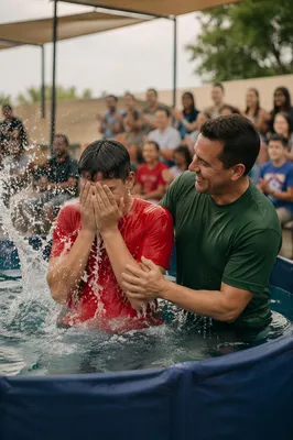 Teenager Baptism Celebration in Church Courtyard