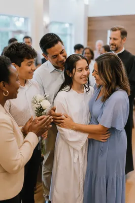 Teen Baptism Celebration in Modern Church Hall