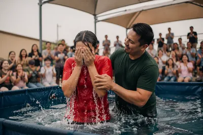 Teenager Baptism Celebration in Church Courtyard