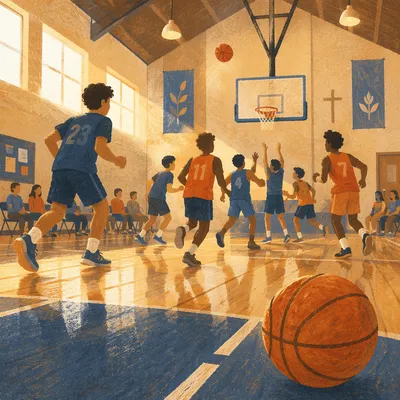 Teen Basketball Game in Church Gym