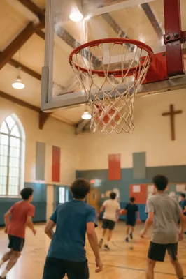 Church Gym Basketball Hoop with Teen Activity