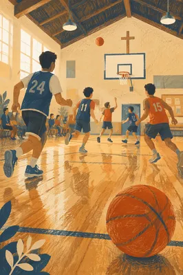 Teen Basketball Game in Church Gym