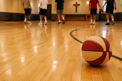 Youth Basketball Practice in Church Gym