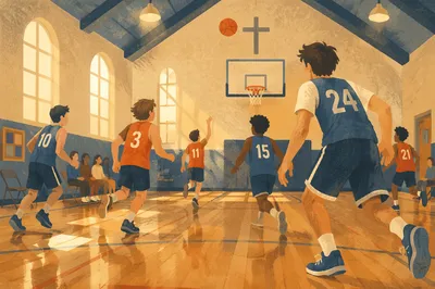 Teen Basketball Game in Church Gym