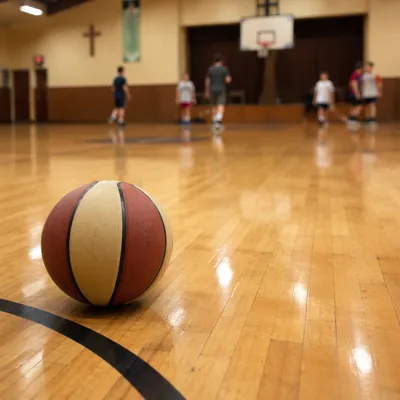 Teen Basketball in Church Gym Close-Up