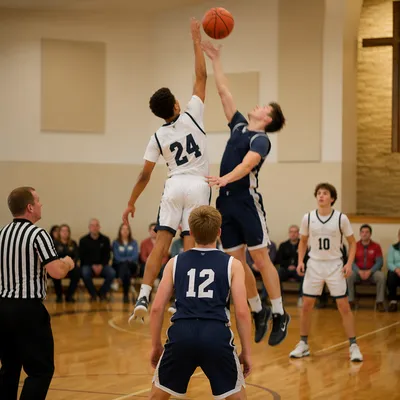 Teen Basketball Jump Ball in Church Gym