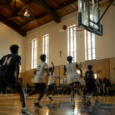 Teen Basketball Game in Church Gym
