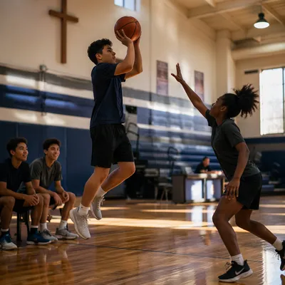 Teenagers Playing Basketball in Indoor Gym