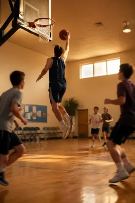 Teen Basketball Layup in Church Gym