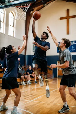 Teenagers Playing Basketball in Bright Gym
