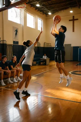 Teenagers Playing Basketball in Church Gym