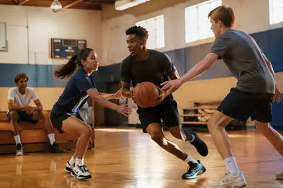 Teenagers Playing Basketball in Church Gym