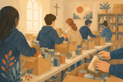 Teens Serving at Church Food Pantry