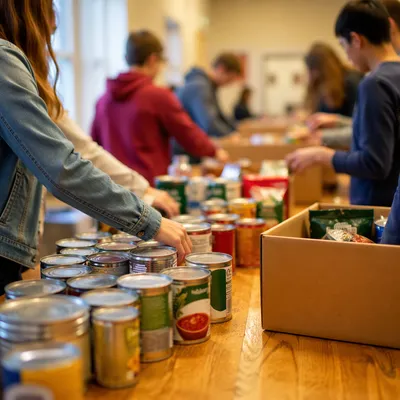 Teen Volunteers Sorting Food Pantry Donations