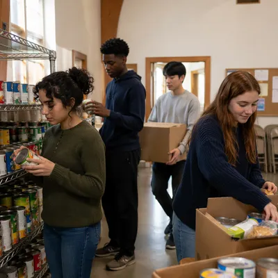 Teens Volunteering at Church Food Pantry