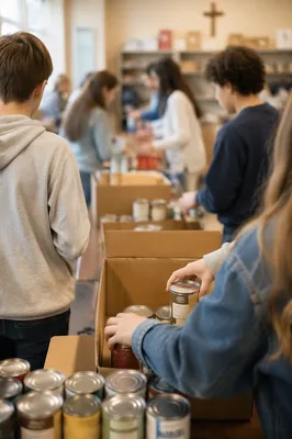 Teens Serving in Church Food Pantry