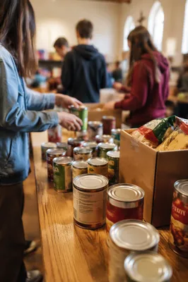 Teen Volunteers Sorting Food Pantry Donations