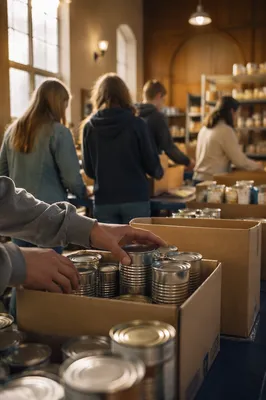 Teen Volunteers Serving in Church Food Pantry