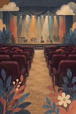 Contemporary Church Theater Stage and Plush Seats