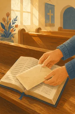 Tithe Envelope Placed on Open Bible
