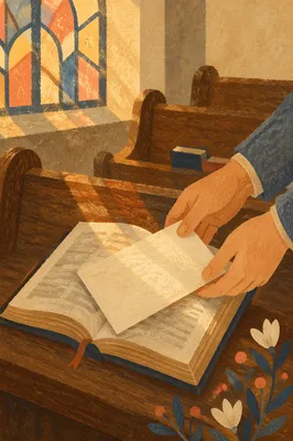Offering Envelope on Open Bible in Church