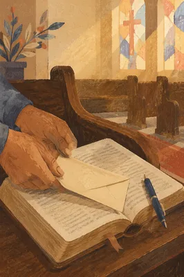 Tithe Envelope Resting on Open Bible