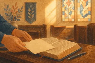 Tithe Envelope Resting on Open Bible