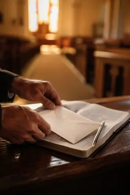 Tithe Envelope Resting on Open Bible