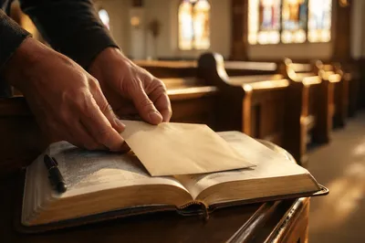 Tithe Envelope Resting on Open Bible